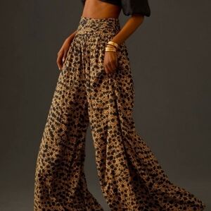 Anthropologie Wide Leg Palazzo Pants Women's Size 0 Brown Motif Animal Print